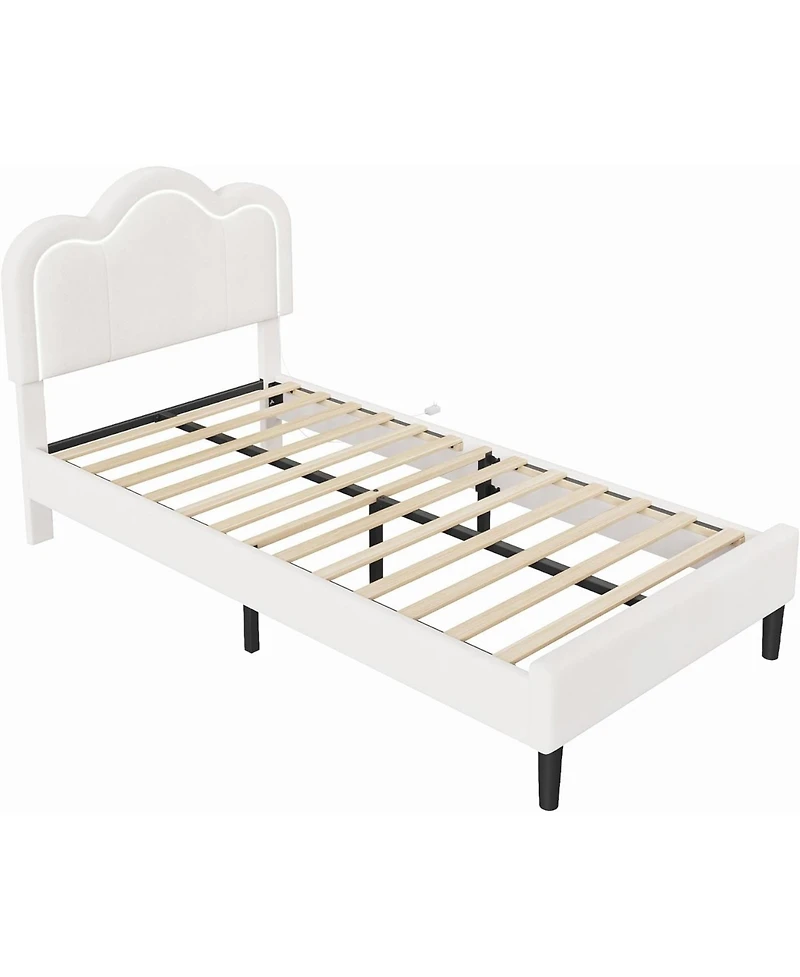 Gaomon Queen Size Floating Bed Frame with Led Lights, Velvet Upholstered Platform, Storage Headboard, No Box Spring Needed