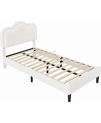 Gaomon Queen Size Floating Bed Frame with Led Lights, Velvet Upholstered Platform, Storage Headboard, No Box Spring Needed