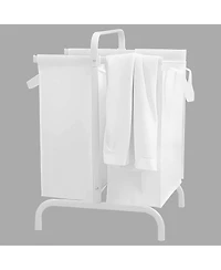 Rainsken 2-Tier Laundry Hamper, 110L Capacity Oxford Clothes Basket with Lid, 2 Removable Bags and Sorting Cards for Bedroom, Laundry Room