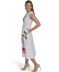 Jessica Howard Petite Extended Cap Belted Jewel Neck Midi Dress