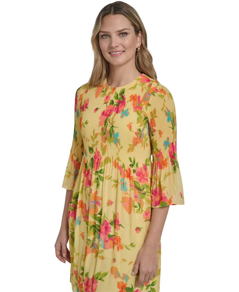 Jessica Howard Petite Bell-Sleeve Jewel Neck Pleated Dress