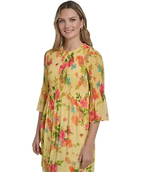 Jessica Howard Petite Bell-Sleeve Jewel Neck Pleated Dress