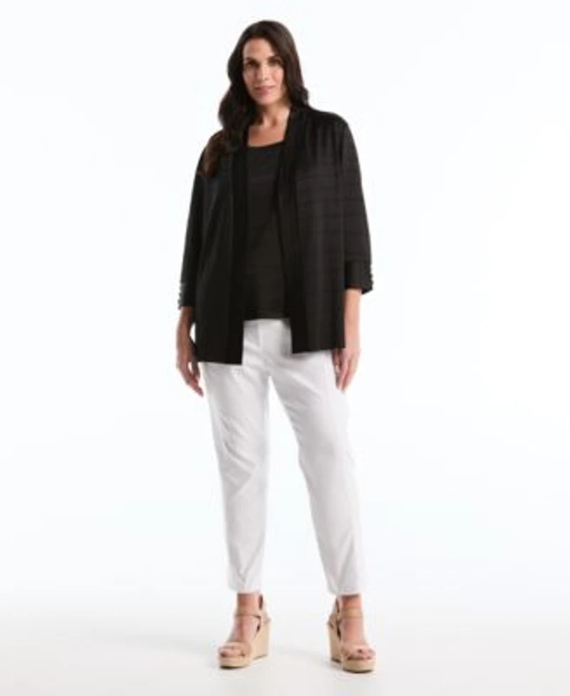 Rafaella Plus Size Ottoman Open Front Knit Cardigan Sweater Sleeveless Crewneck Top