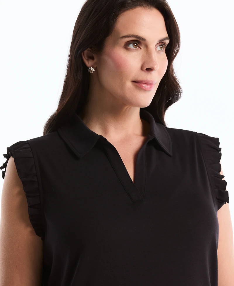 Rafaella Plus Ruffle Sleeveless Collared Polo T-Shirt