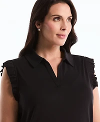 Rafaella Plus Ruffle Sleeveless Collared Polo T-Shirt