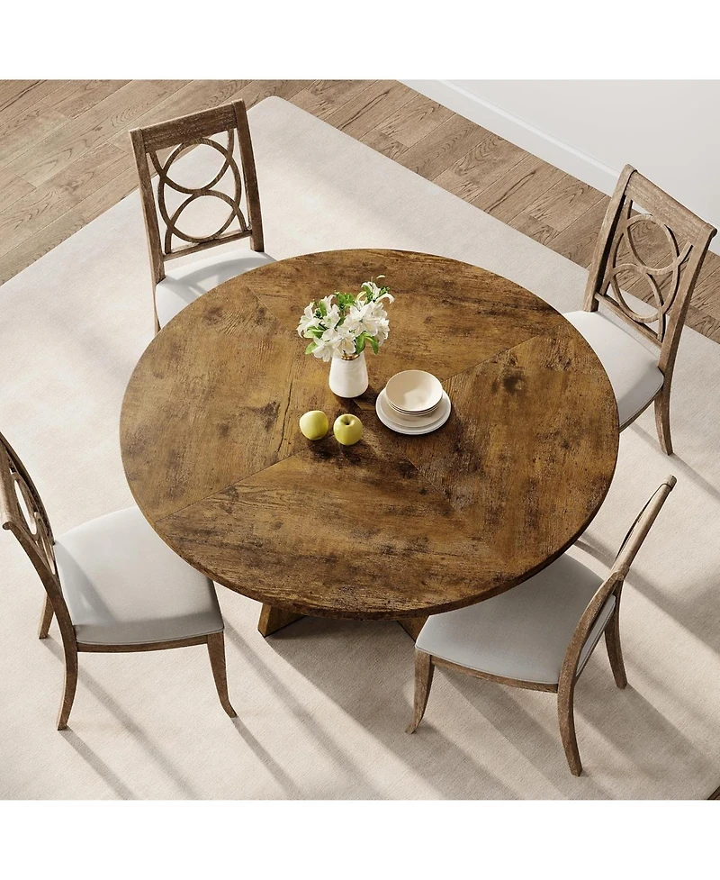 gaomon 47" Round Dining Table Set for 4 to 6, Farmhouse Kitchen with Wooden Top and Pedestal Base, Circle Dinner