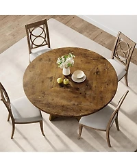 gaomon 47" Round Dining Table Set for 4 to 6, Farmhouse Kitchen with Wooden Top and Pedestal Base, Circle Dinner