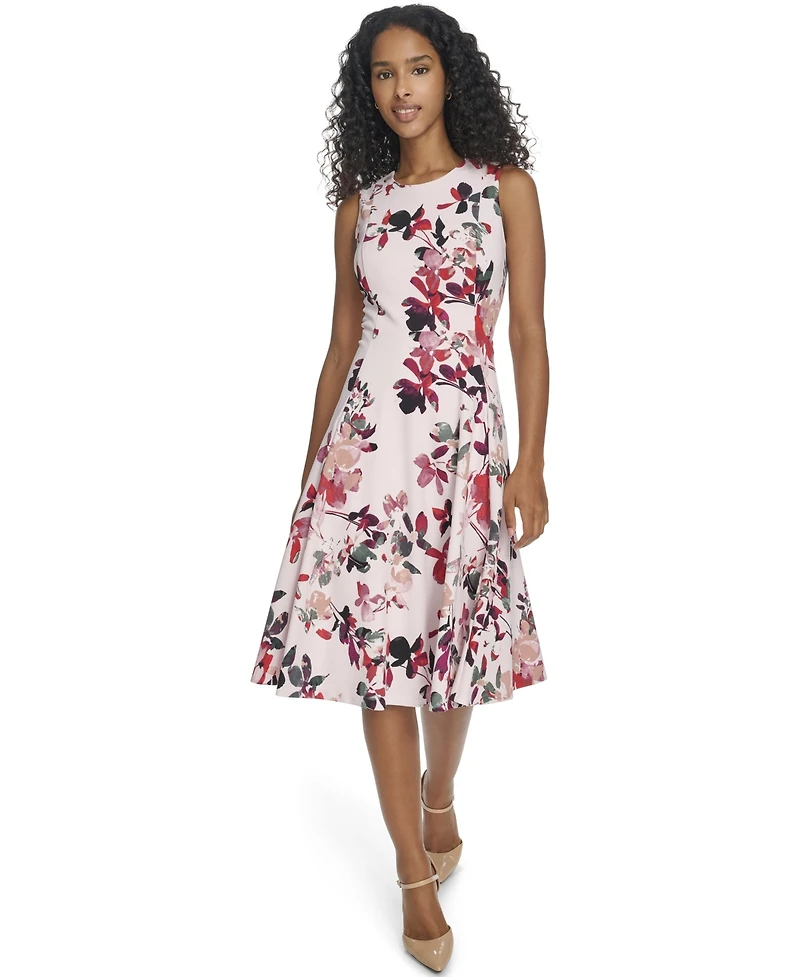 Calvin Klein Women's Printed Crewneck Midi Dress