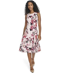 Calvin Klein Women's Printed Crewneck Midi Dress