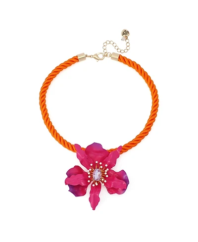 Betsey Johnson Pink Hothouse Bloom Orchid Pendant Statement Necklace