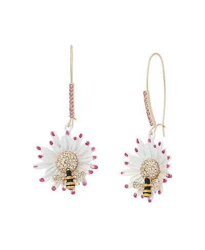 Betsey Johnson Faux Stone Betsey's Bouquet Flower Bee Drop Earrings