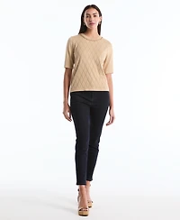 Rafaella Petite Diamond Stitch Crew Neck Sweater