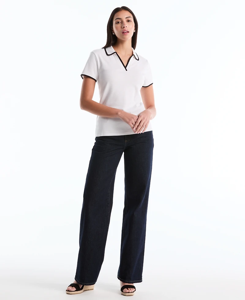 Rafaella Petite Contrast Trim Johnny Collar Polo Shirt