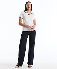 Rafaella Petite Contrast Trim Johnny Collar Polo Shirt
