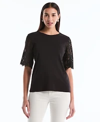 Rafaella Petite Draped Lace Crew Neck Top