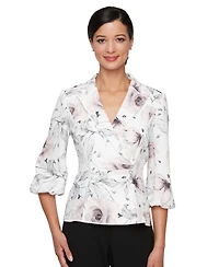 Alex Evenings Women's Printed Knit Side Closure V-Neck Top