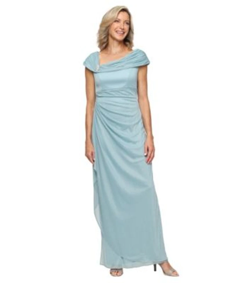 Alex Evenings Womens Glittered Ruched Gown