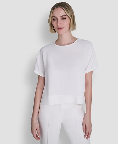 Dkny Women's Textured Woven Short-Sleeve Crew Neck Top