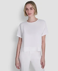 Dkny Women's Textured Woven Short-Sleeve Crew Neck Top