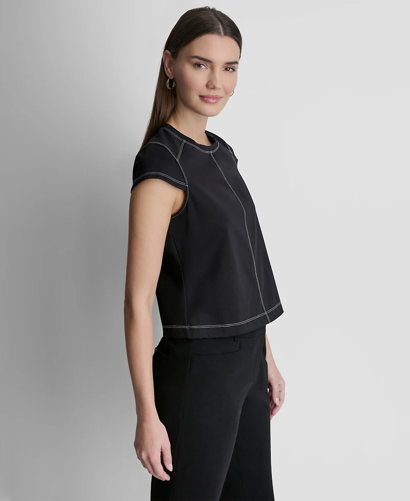 Dkny Women's City Ponte Knit Cap-Sleeve Crew Neck Top