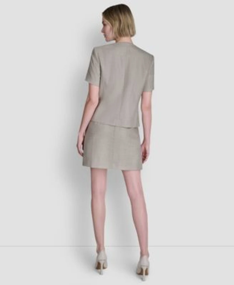 Dkny Womens Windowpane Short Sleeve Structured Top Melange Skirt