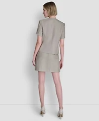 Dkny Womens Windowpane Short Sleeve Structured Top Melange Skirt