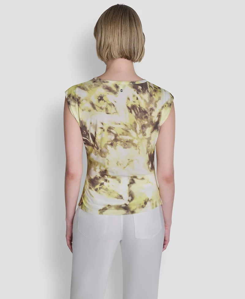 Dkny Women's Printed Knit Crew Neck Cap-Sleeve Top