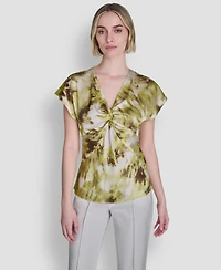 Dkny Women's Printed Woven Short-Sleeve V-Neck Blouse