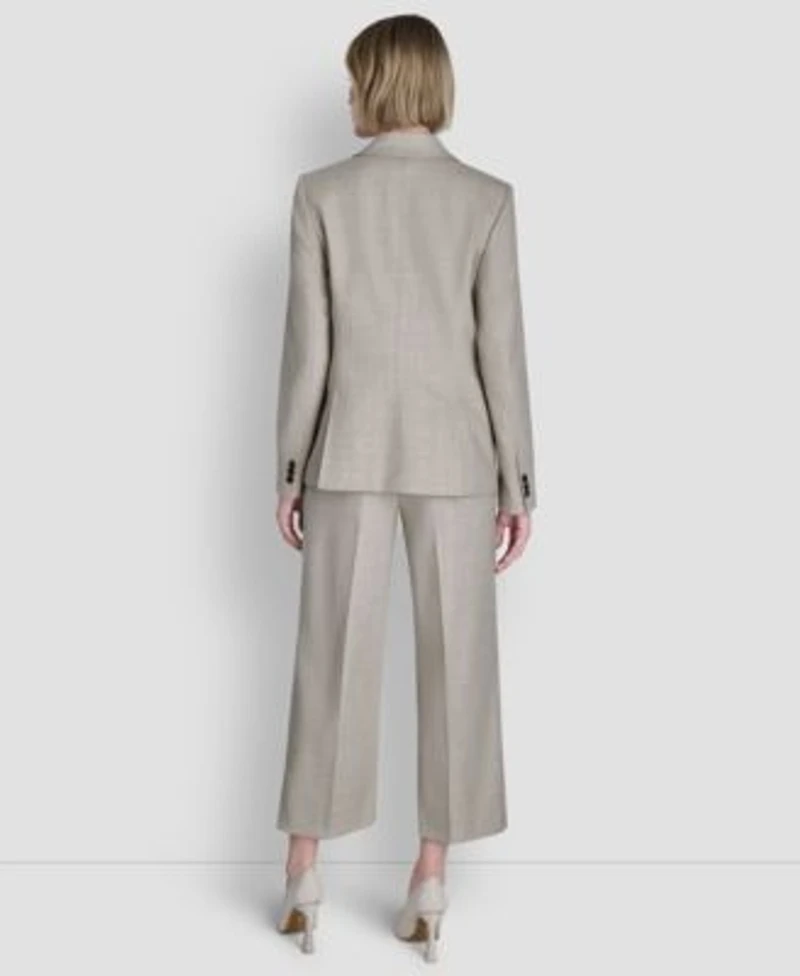 Dkny Womens Windowpane Melange Double Breasted Jacket Cropped Pant Woven Sleeveless Blouse