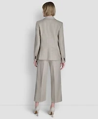 Dkny Womens Windowpane Melange Double Breasted Jacket Cropped Pant Woven Sleeveless Blouse