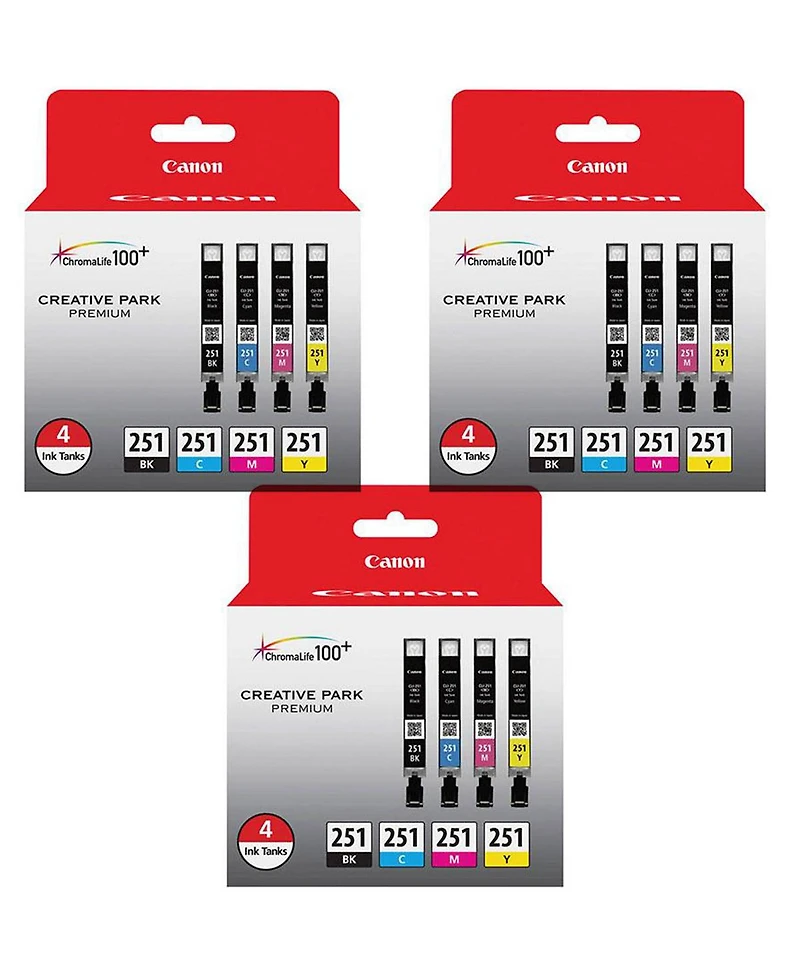 Canon Cli-251 4-Color Ink Combo Pack for Select Pixma iP, iX, Mg, Mx Series Printers, 3-Pack
