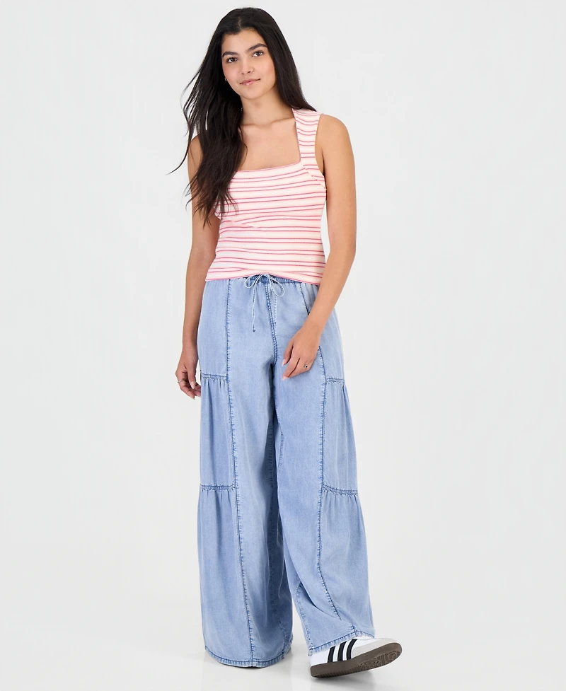 Madden Girl Juniors' Striped Ribbed Knit Sleeveless Top