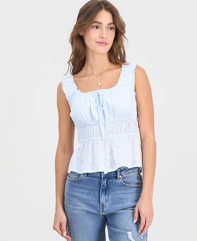 Celebrity Pink Juniors' Eyelet Embroidered Cotton Sleeveless Top