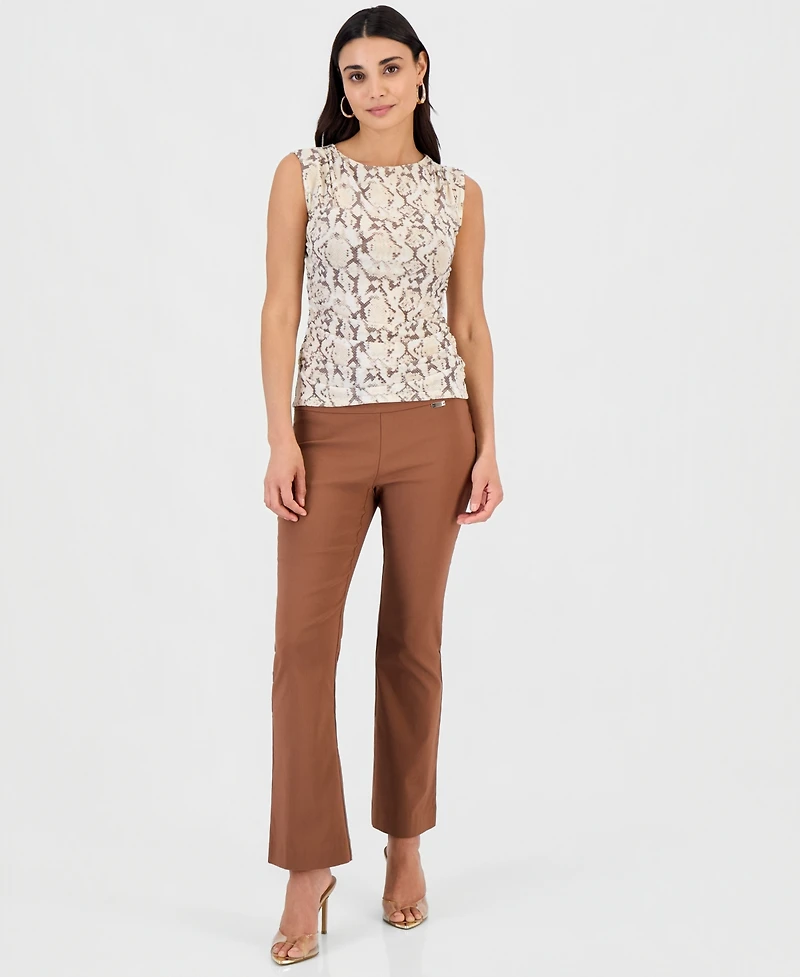 I.n.c. International Concepts Petite Printed Sleeveless Ruched Mesh Top, Macy's Exclusive