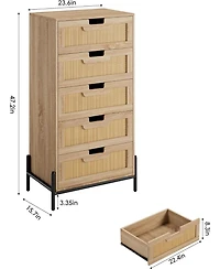 gaomon Rattan 5 Drawer Dresser for Bedroom, Modern Farmhouse Wooden Storage Cabinet with Legs, Dressers & Chests of Drawers for Bedroom, Living Room