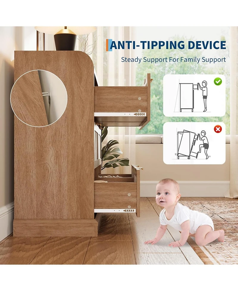 gaomon Farmhouse 6 Drawer Dresser, Rattan Chest of Drawers with Spacious Tabletop & Raised Edges, Compact Wood Storage Organizer for Bedrooms