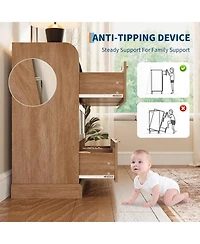 gaomon Farmhouse 6 Drawer Dresser, Rattan Chest of Drawers with Spacious Tabletop & Raised Edges, Compact Wood Storage Organizer for Bedrooms