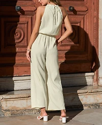 Cupshe Women's Halter Wide-Leg Drawstring Jumpsuit
