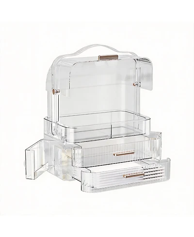 Yigii Cosmetics Organizer with Clear Lid, Drawers, Portable Handle, Dustproof, Space-saving