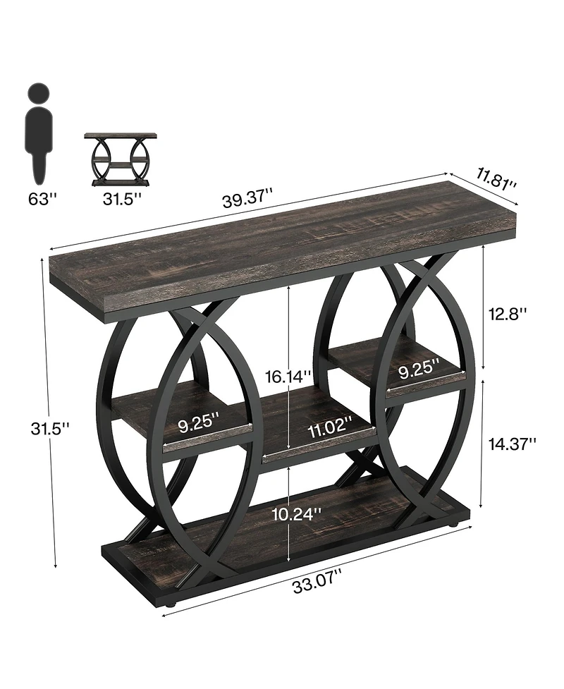Tribesigns 39.4" Console Table, Industrial 4-Tier Sofa Table Entryway with Storage Shelves, Narrow Wood Accent Tables Metal Frame for Small