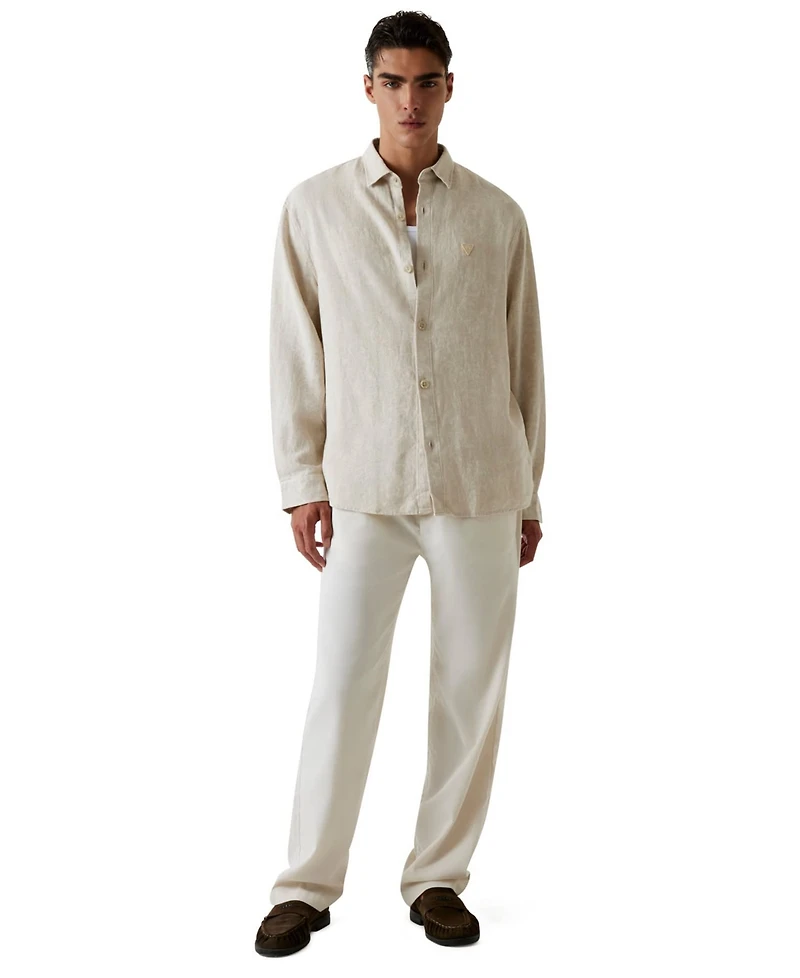 Guess Men's Jacquard Floral Long-Sleeve Woven Shirt