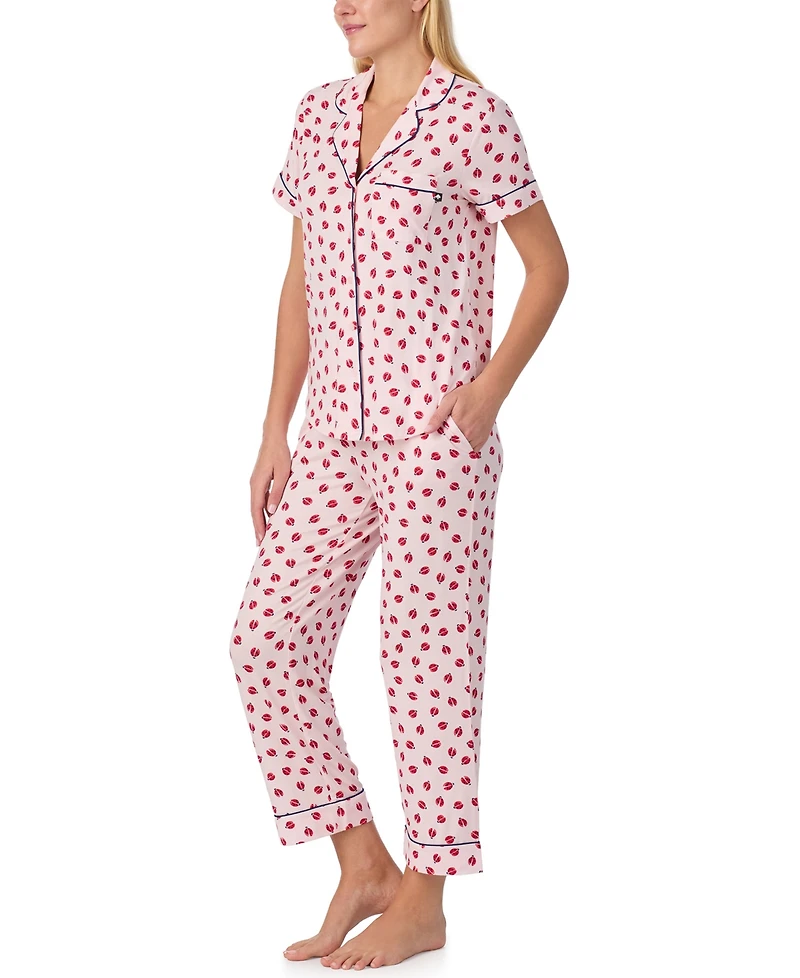 Kate Spade New York Sleepwear Short Sleeve Modal Jersey Notch Collar Cropped Pj Set