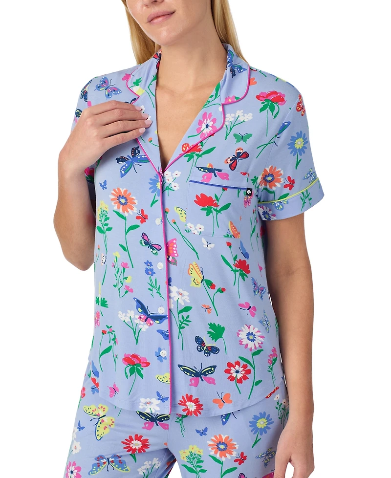 Kate Spade New York Sleepwear Short Sleeve Modal Jersey Notch Collar Cropped Pj Set