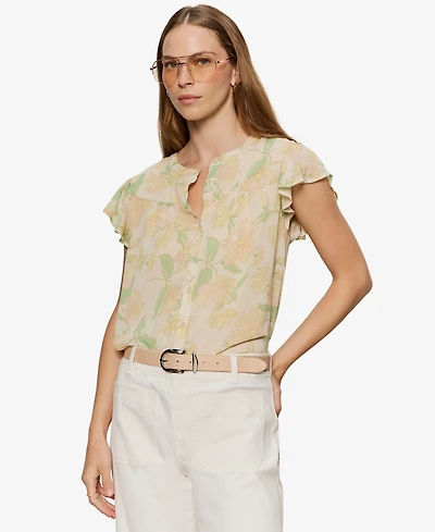 Sanctuary Petite Free Spirited Collared Ruffle Top