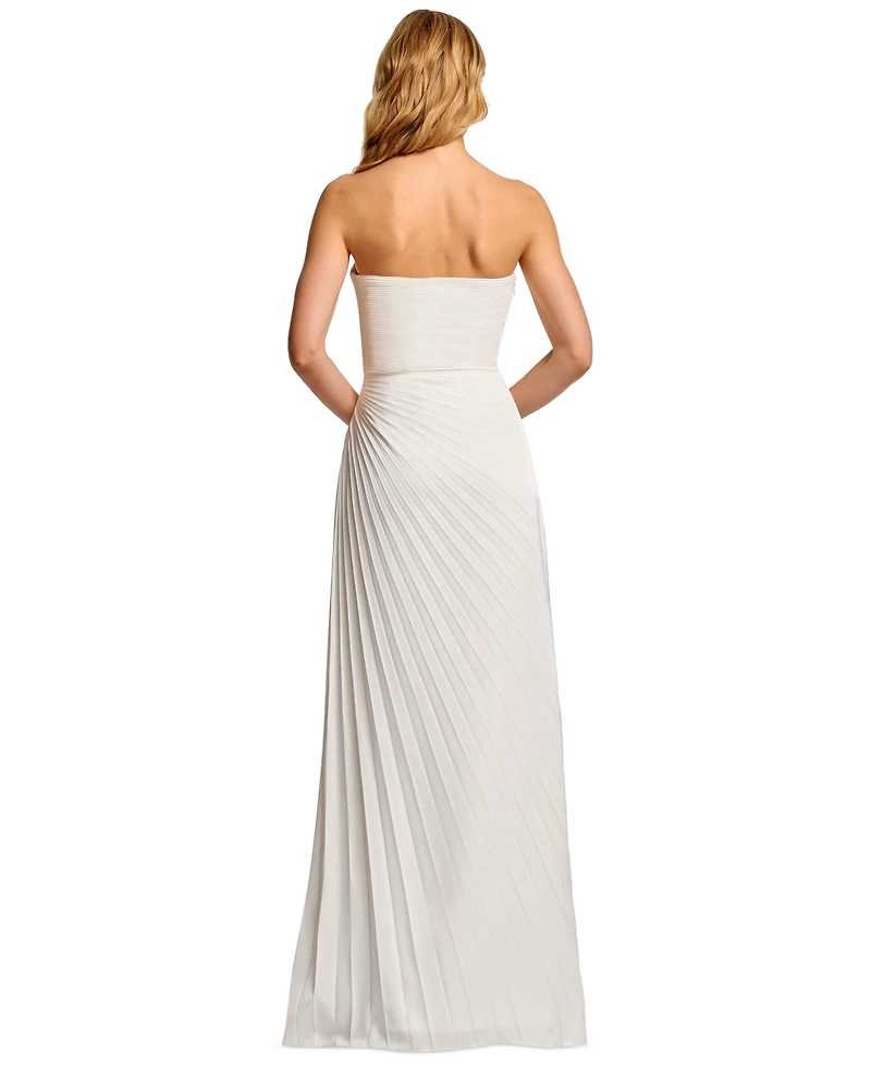 Dress the Population Women's Kinley Strapless Pleated A-Line Maxi