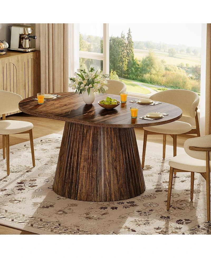 Tribesigns 59" Oval Wooden Dining Table with Heavy Pedestal
