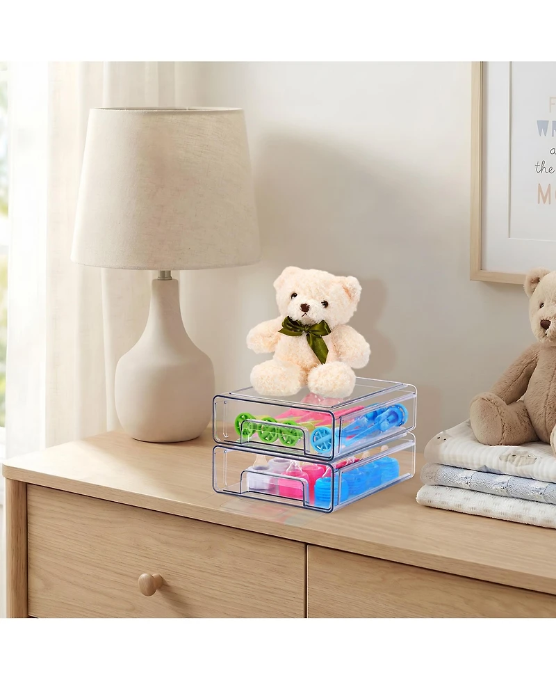 Sorbus 2-Pack Medium Clear Stackable Storage Drawers Case with Handles - for Bathroom, Closet, Pantry, Cabinet, Medicine & Baby Bottle Storage