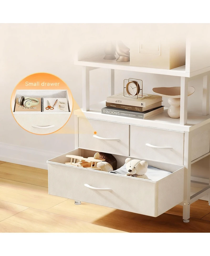 Yigii 7-Tier Geometric Bookshelf with Fabric Drawers for Modern Home Decor