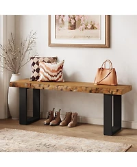 Tribesigns 47" Solid Wood Entryway Bench, Industrial Wooden Shoe Bench with Metal Legs, Narrow Long End of Bed Bench