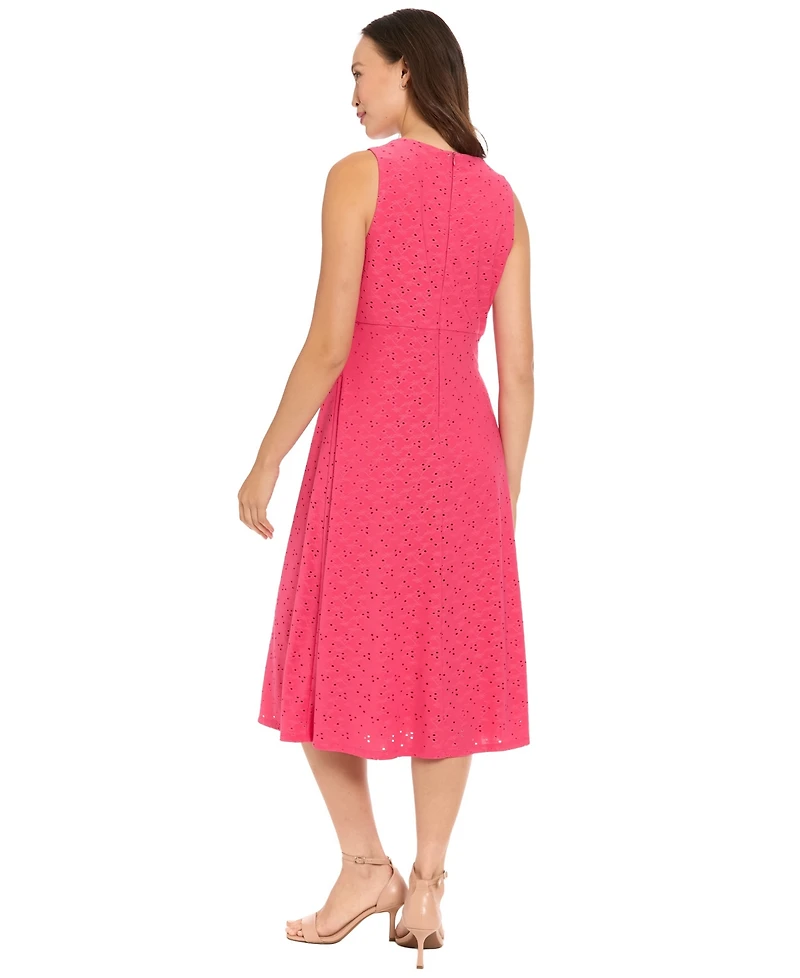 London Times Women's Keyhole Eyelet Sleeveless Midi Dress